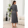 Ekouaer Robes for Women Long Knit Bathrobe Soft 3/4 Sleeves Kimono Robe | V Neck, Pockets, Calf Length, Lightweight Material, Tie(Deep Gray)