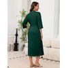 Ekouaer Robes for Women Long Knit Bathrobe Soft 3/4 Sleeves Kimono Robe | V Neck, Pockets, Calf Length, Lightweight Material, Tie(Deep Green)