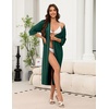 Ekouaer Robes for Women Long Knit Bathrobe Soft 3/4 Sleeves Kimono Robe | V Neck, Pockets, Calf Length, Lightweight Material, Tie(Deep Green)
