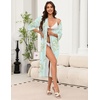 Ekouaer Robes for Women Long Knit Bathrobe Soft 3/4 Sleeves Kimono Robe | V Neck, Pockets, Calf Length, Lightweight Material, Tie(Green Daisy)