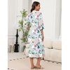 Ekouaer Robes for Women Long Knit Bathrobe Soft 3/4 Sleeves Kimono Robe | V Neck, Pockets, Calf Length, Lightweight Material, Tie(Green Floral)
