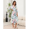 Ekouaer Robes for Women Long Knit Bathrobe Soft 3/4 Sleeves Kimono Robe | V Neck, Pockets, Calf Length, Lightweight Material, Tie(Green Floral)