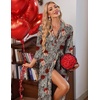 Ekouaer Robes for Women Long Knit Bathrobe Soft 3/4 Sleeves Kimono Robe | V Neck, Pockets, Calf Length, Lightweight Material, Tie(Leopard Print)