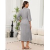 Ekouaer Robes for Women Long Knit Bathrobe Soft 3/4 Sleeves Kimono Robe | V Neck, Pockets, Calf Length, Lightweight Material, Tie(Light Gray)