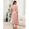 Ekouaer Robes for Women Long Knit Bathrobe Soft 3/4 Sleeves Kimono Robe | V Neck, Pockets, Calf Length, Lightweight Material, Tie(Misty Rose)