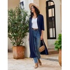 Ekouaer Robes for Women Long Knit Bathrobe Soft 3/4 Sleeves Kimono Robe | V Neck, Pockets, Calf Length, Lightweight Material, Tie(Navy Blue)