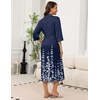 Ekouaer Robes for Women Long Knit Bathrobe Soft 3/4 Sleeves Kimono Robe | V Neck, Pockets, Calf Length, Lightweight Material, Tie(Navy Blue Floral)