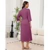 Ekouaer Robes for Women Long Knit Bathrobe Soft 3/4 Sleeves Kimono Robe | V Neck, Pockets, Calf Length, Lightweight Material, Tie(Purple Red)