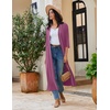 Ekouaer Robes for Women Long Knit Bathrobe Soft 3/4 Sleeves Kimono Robe | V Neck, Pockets, Calf Length, Lightweight Material, Tie(Purple Red)