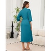 Ekouaer Robes for Women Long Knit Bathrobe Soft 3/4 Sleeves Kimono Robe | V Neck, Pockets, Calf Length, Lightweight Material, Tie(Turquoise)