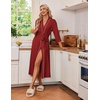 Ekouaer Robes for Women Long Knit Bathrobe Soft 3/4 Sleeves Kimono Robe | V Neck, Pockets, Calf Length, Lightweight Material, Tie(Wine Red)