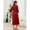 Ekouaer Robes for Women Long Knit Bathrobe Soft 3/4 Sleeves Kimono Robe | V Neck, Pockets, Calf Length, Lightweight Material, Tie(Wine Red)