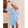 Ekouaer Waffle Robes for Women Lightweight Knit V Neck 3/4 Sleeve Kimono Bathrobe with Pockets Soft Sexy Spa Loungewear S-XXL(Army Green)