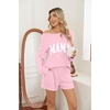 Ekouaer Women’s Pajama Sets Long Sleeve Top & Shorts Matching Lounge Set | Fall Outfits, 2026 2 Piece Loungewear, Stretchy Ribbed Fuzzy Sleepwear, Suitable Cozy Home Wear, Travel, Vacation, Airport(Pink Mama)