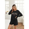 Ekouaer Women’s Pajama Sets Long Sleeve Top & Shorts Matching Lounge Set | Fall Outfits, 2026 2 Piece Loungewear, Stretchy Ribbed Fuzzy Sleepwear, Suitable Cozy Home Wear, Travel, Vacation, Airport(Black Ny)