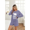 Ekouaer Women’s Pajama Sets Long Sleeve Top & Shorts Matching Lounge Set | Fall Outfits, 2026 2 Piece Loungewear, Stretchy Ribbed Fuzzy Sleepwear, Suitable Cozy Home Wear, Travel, Vacation, Airport(Blue Bear)