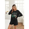 Ekouaer Women’s Pajama Sets Long Sleeve Top & Shorts Matching Lounge Set | Fall Outfits, 2026 2 Piece Loungewear, Stretchy Ribbed Fuzzy Sleepwear, Suitable Cozy Home Wear, Travel, Vacation, Airport(Black Christmas)