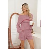 Ekouaer Women’s Pajama Sets Long Sleeve Top & Shorts Matching Lounge Set | Fall Outfits, 2026 2 Piece Loungewear, Stretchy Ribbed Fuzzy Sleepwear, Suitable Cozy Home Wear, Travel, Vacation, Airport(Dusty Purple La)