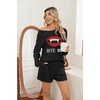 Ekouaer Women’s Pajama Sets Long Sleeve Top & Shorts Matching Lounge Set | Fall Outfits, 2026 2 Piece Loungewear, Stretchy Ribbed Fuzzy Sleepwear, Suitable Cozy Home Wear, Travel, Vacation, Airport(Black/Bite Me)