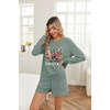 Ekouaer Women’s Pajama Sets Long Sleeve Top & Shorts Matching Lounge Set | Fall Outfits, 2026 2 Piece Loungewear, Stretchy Ribbed Fuzzy Sleepwear, Suitable Cozy Home Wear, Travel, Vacation, Airport(Green Christmas)