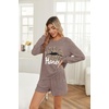 Ekouaer Women’s Pajama Sets Long Sleeve Top & Shorts Matching Lounge Set | Fall Outfits, 2026 2 Piece Loungewear, Stretchy Ribbed Fuzzy Sleepwear, Suitable Cozy Home Wear, Travel, Vacation, Airport(Brown)