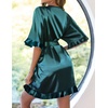 Ekouaer Womens Silk Robe Short Satin Kimono Bathrobe Bridesmaid Sleepwear | Half Sleeve, Ruffle, Comfy, Wedding Party Dressing Gown, Tabove-knee-length(Deep Green)