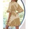 Ekouaer Womens Silk Robe Short Satin Kimono Bathrobe Bridesmaid Sleepwear | Half Sleeve, Ruffle, Comfy, Wedding Party Dressing Gown, Tabove-knee-length(Gold)