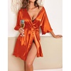 Ekouaer Womens Silk Robe Short Satin Kimono Bathrobe Bridesmaid Sleepwear | Half Sleeve, Ruffle, Comfy, Wedding Party Dressing Gown, Tabove-knee-length(Orange)