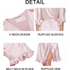Ekouaer Womens Silk Robe Short Satin Kimono Bathrobe Bridesmaid Sleepwear | Half Sleeve, Ruffle, Comfy, Wedding Party Dressing Gown, Tabove-knee-length(Pink Leopard Print)