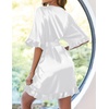Ekouaer Womens Silk Robe Short Satin Kimono Bathrobe Bridesmaid Sleepwear | Half Sleeve, Ruffle, Comfy, Wedding Party Dressing Gown, Tabove-knee-length(Pure White)