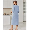 Ekouaer Zipper Robes for Women 3/4 Sleeve Bathrobe Lightweight House Coats | Zip-front,Two Pockets,Long Length,Contrast Piping Mumu Duster Moo Moo Nightgown Lounge Robe(Light Blue)