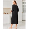 Ekouaer Zipper Robes for Women 3/4 Sleeve Bathrobe Lightweight House Coats | Zip-front,Two Pockets,Long Length,Contrast Piping Mumu Duster Moo Moo Nightgown Lounge Robe(Black)