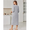 Ekouaer Zipper Robes for Women 3/4 Sleeve Bathrobe Lightweight House Coats | Zip-front,Two Pockets,Long Length,Contrast Piping Mumu Duster Moo Moo Nightgown Lounge Robe(Light Gray)