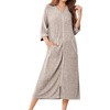Ekouaer Zipper Robes for Women 3/4 Sleeve Bathrobe Lightweight House Coats | Zip-front,Two Pockets,Long Length,Contrast Piping Mumu Duster Moo Moo Nightgown Lounge Robe(Khaki)