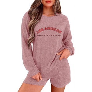 Ekouaer Women’s Pajama Sets Long Sleeve Top & Shorts Matching Lounge Set | Fall Outfits, 2026 2 Piece Loungewear, Stretchy Ribbed Fuzzy Sleepwear, Suitable Cozy Home Wear, Travel, Vacation, Airport(Dusty Purple La)