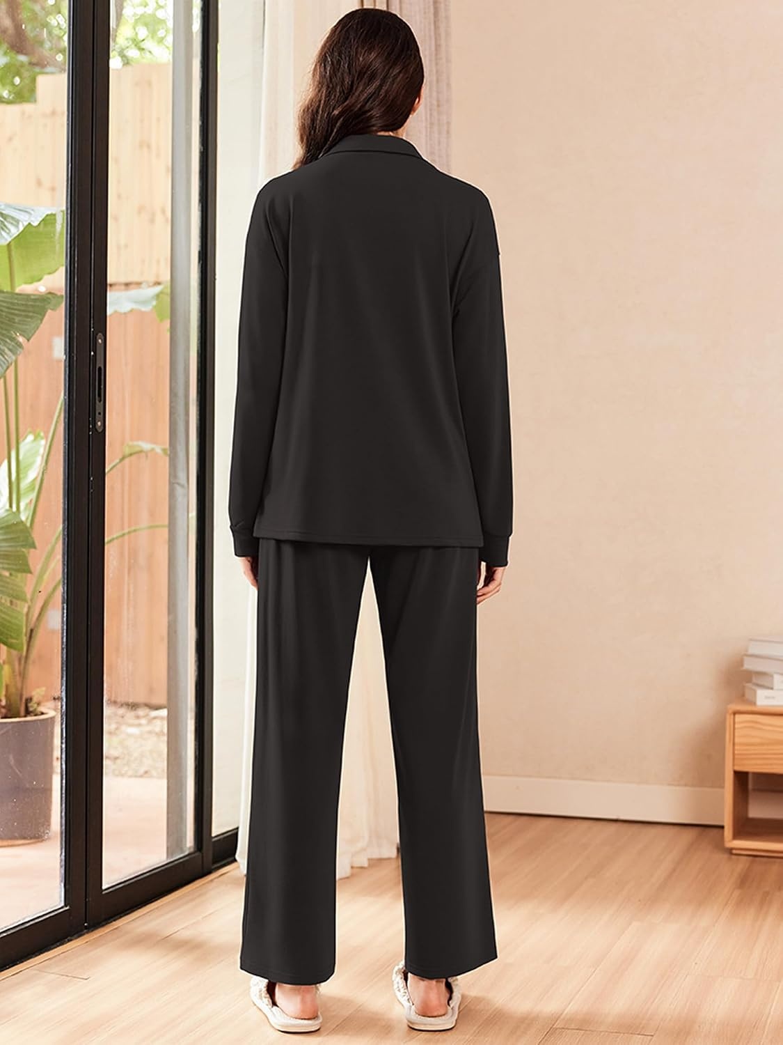 image:imageEkouaer Lounge Sets for Women 2 Piece Outfits 2026 Long Sleeve Top with PantsBlack