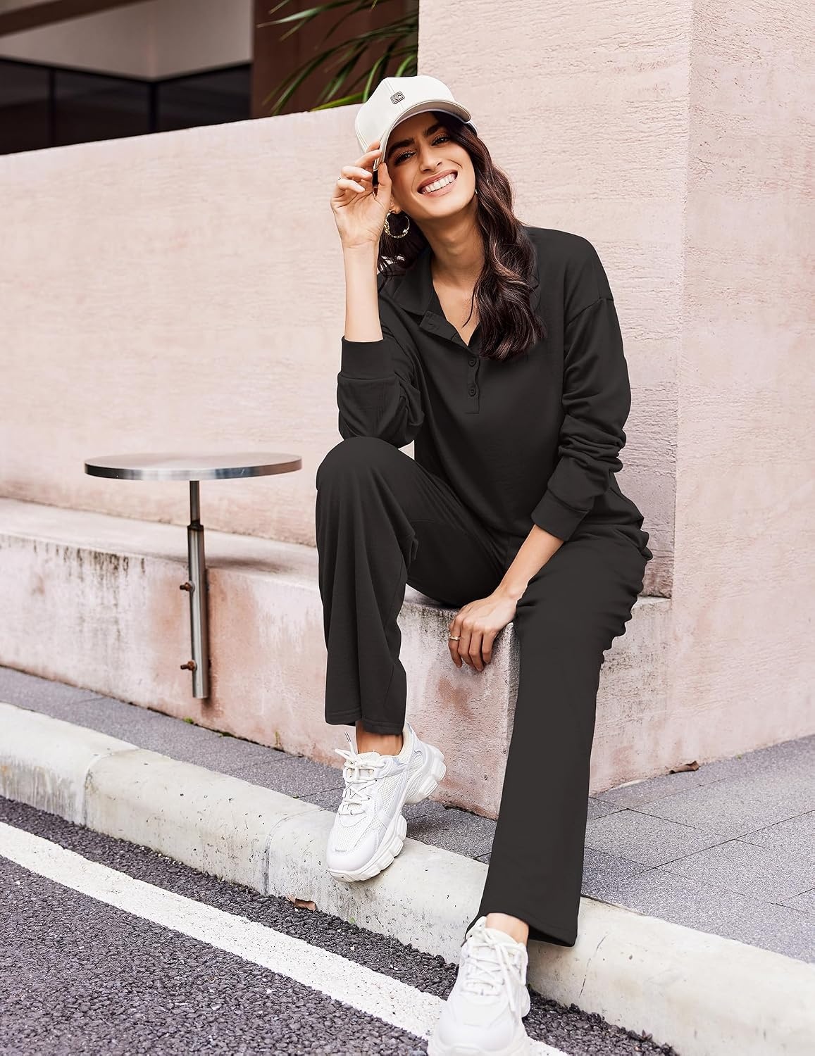 image:imageEkouaer Lounge Sets for Women 2 Piece Outfits 2026 Long Sleeve Top with PantsBlack