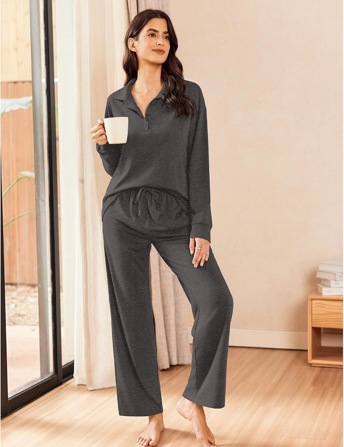 image:imageEkouaer Lounge Sets for Women 2 Piece Outfits 2026 Long Sleeve Top with PantsDark Grey