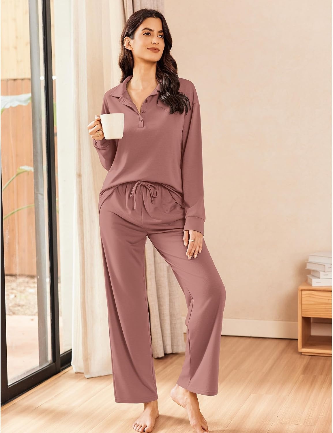 image:imageEkouaer Lounge Sets for Women 2 Piece Outfits 2026 Long Sleeve Top with PantsDusty Rose