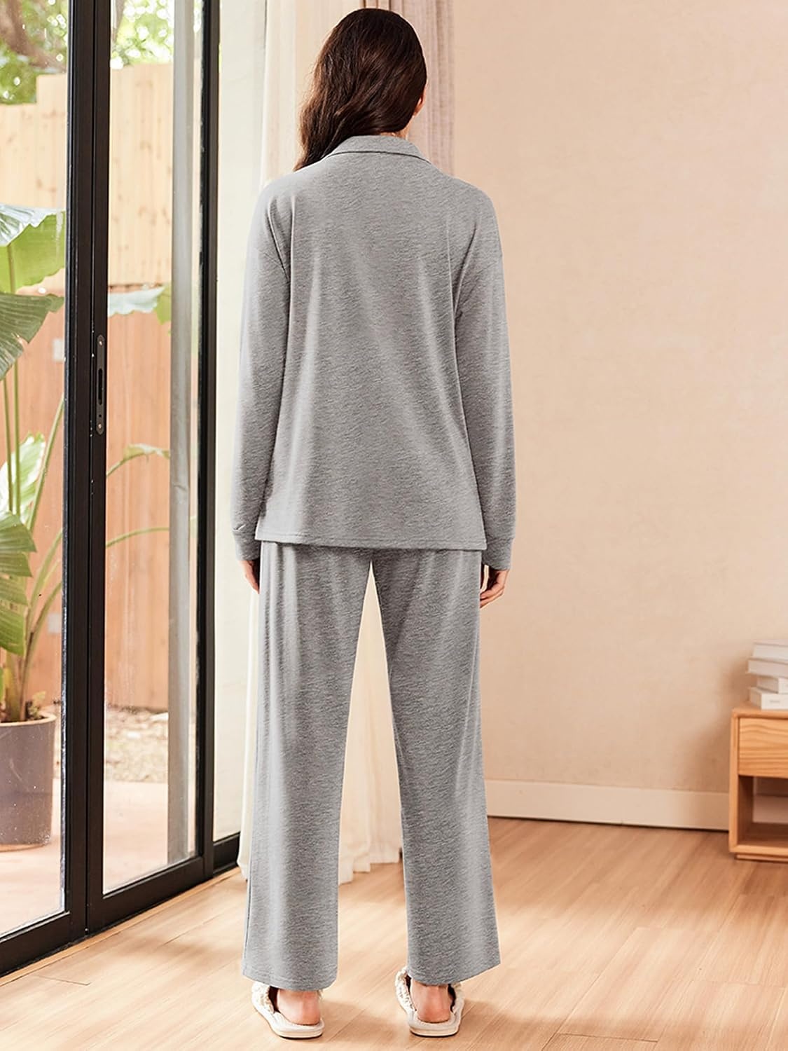 image:imageEkouaer Lounge Sets for Women 2 Piece Outfits 2026 Long Sleeve Top with PantsLight Grey