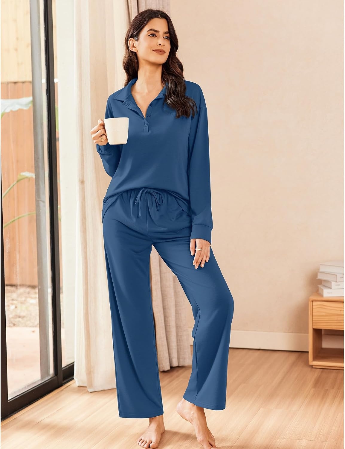 image:imageEkouaer Lounge Sets for Women 2 Piece Outfits 2026 Long Sleeve Top with PantsNavy
