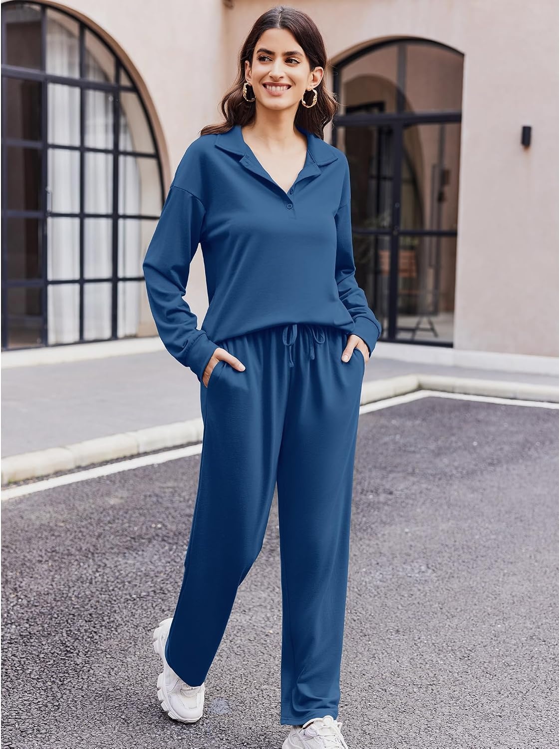 image:imageEkouaer Lounge Sets for Women 2 Piece Outfits 2026 Long Sleeve Top with PantsNavy