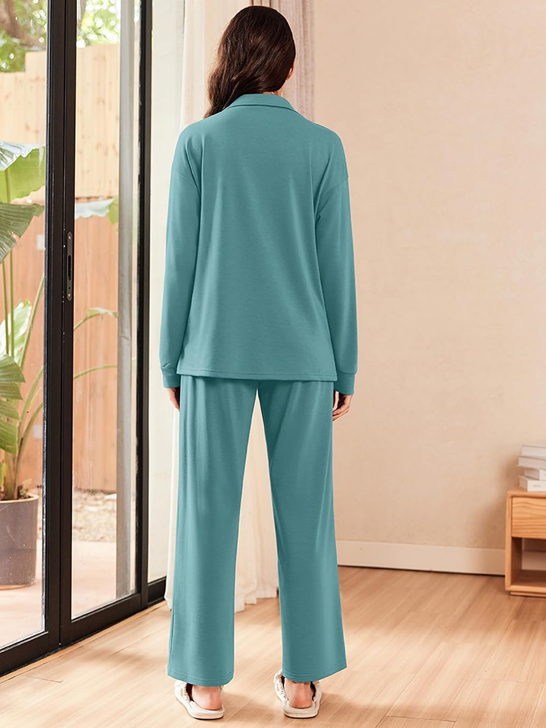 image:imageEkouaer Lounge Sets for Women 2 Piece Outfits 2026 Long Sleeve Top with PantsPeacock Blue