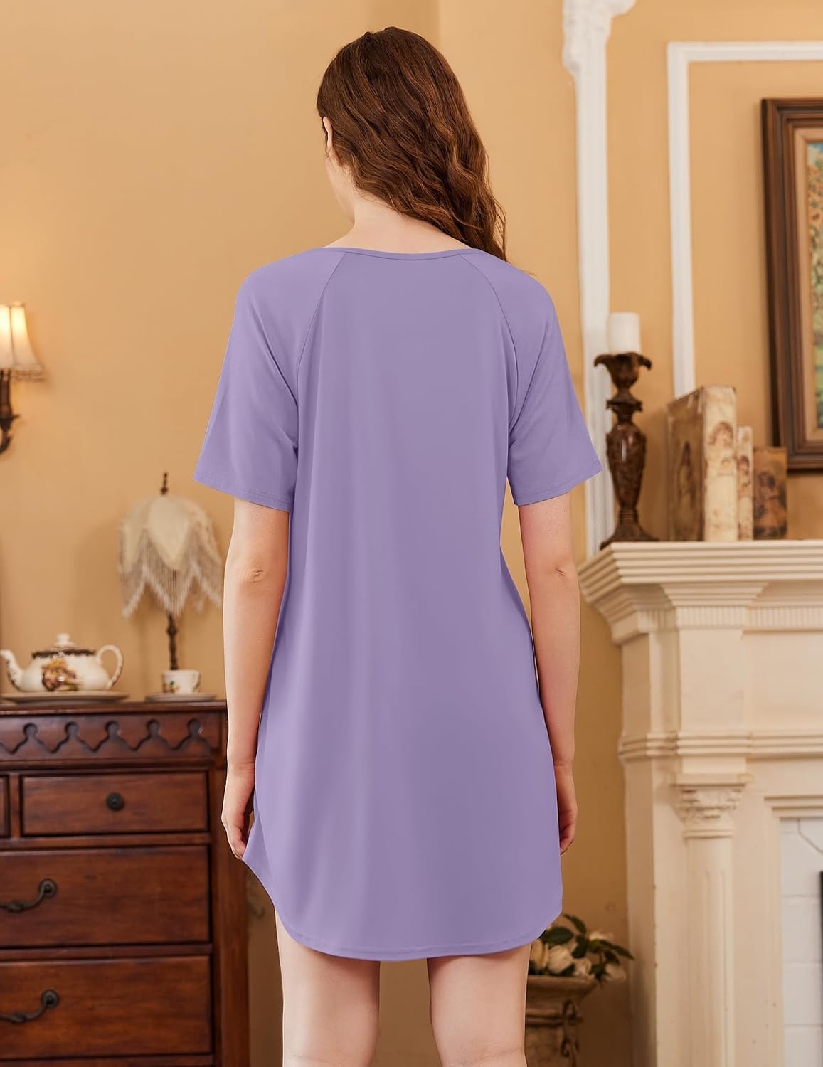 image:imageEkouaer Nightgowns for Women 3 Pack Sleep Shirts Short Sleeve Nightshirt Pullover Nightdress Soft Sleepwear Pullover Crew Neck Moo Moos Plus Size Print Night Shirt Casual Tshirt Night Dress Ladies Comfy Lounge Dress Home PartyNavy BlueLilacLeopard
