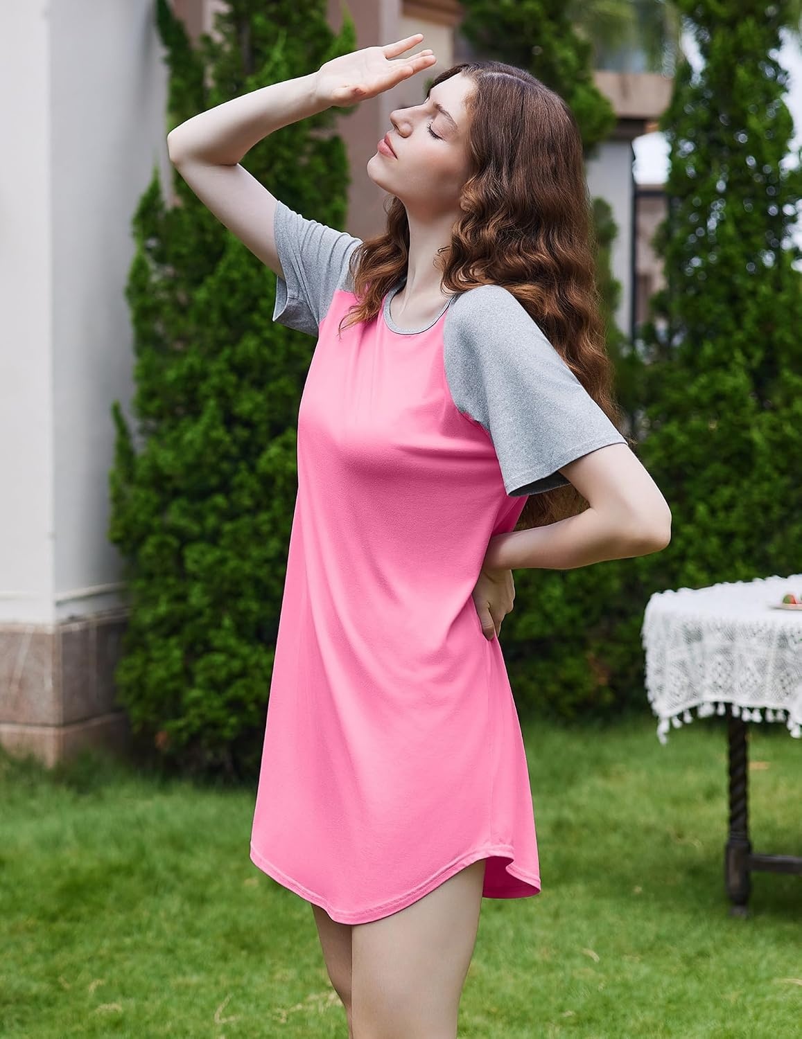 image:imageEkouaer Nightgowns for Women 3 Pack Sleep Shirts Short Sleeve Nightshirt Pullover Nightdress Soft Sleepwear Pullover Crew Neck Moo Moos Plus Size Print Night Shirt Casual Tshirt Night Dress Ladies Comfy Lounge Dress Home PartyNavy BlueGreyPink