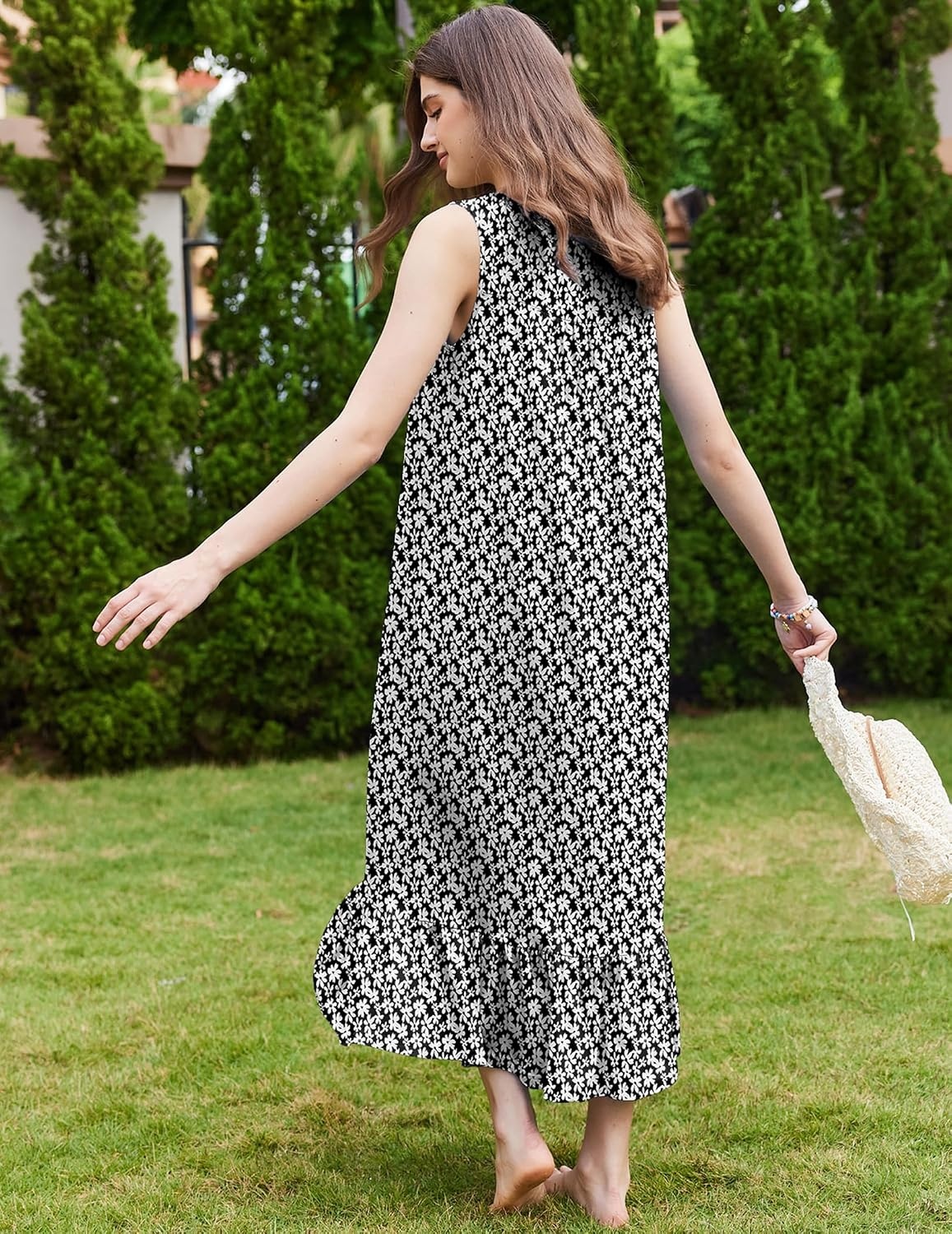 image:imageEkouaer Nightgowns for Women Long Sleeveless Night Gown Button Sleepshirt Victorian NightdressButton SleepshirtSummer Sleep DressSoft Sleepwear Suitable for SleepLoungeDaily WearBlack Floral