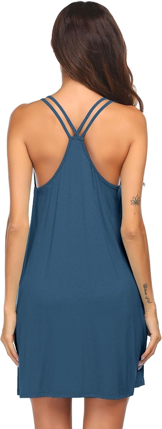 image:imageEkouaer Nightgowns for Women Sleeveless Nighties Sexy V Neck Sleep Dress Chemise Sleep Shirt Racerback Night Shirt Cami Sleepwear Soft Nighty Night Dress Summer Date Night Seaside BeachBlue Green