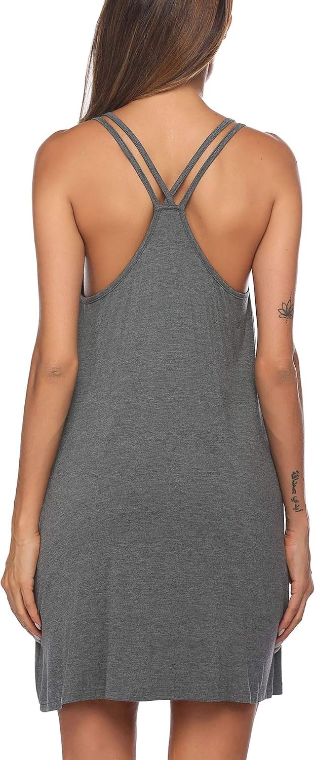 image:imageEkouaer Nightgowns for Women Sleeveless Nighties Sexy V Neck Sleep Dress Chemise Sleep Shirt Racerback Night Shirt Cami Sleepwear Soft Nighty Night Dress Summer Date Night Seaside BeachDark Grey