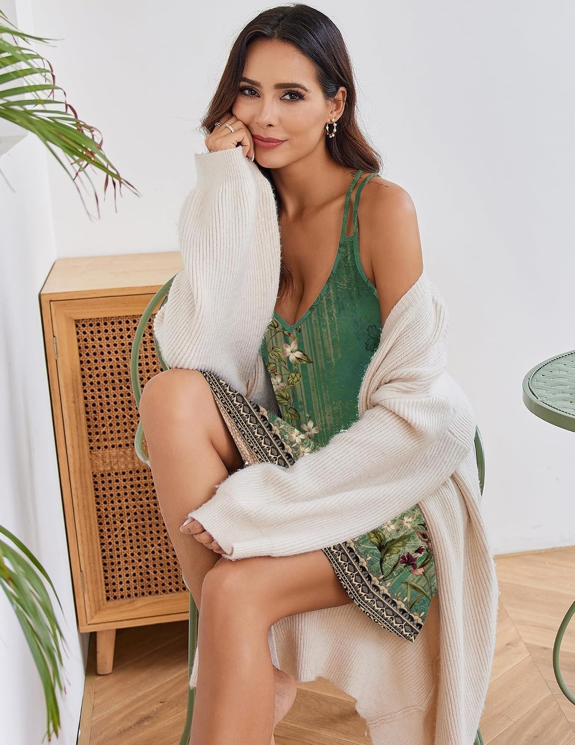 image:imageEkouaer Nightgowns for Women Sleeveless Nighties Sexy V Neck Sleep Dress Chemise Sleep Shirt Racerback Night Shirt Cami Sleepwear Soft Nighty Night Dress Summer Date Night Seaside BeachGreen Flower