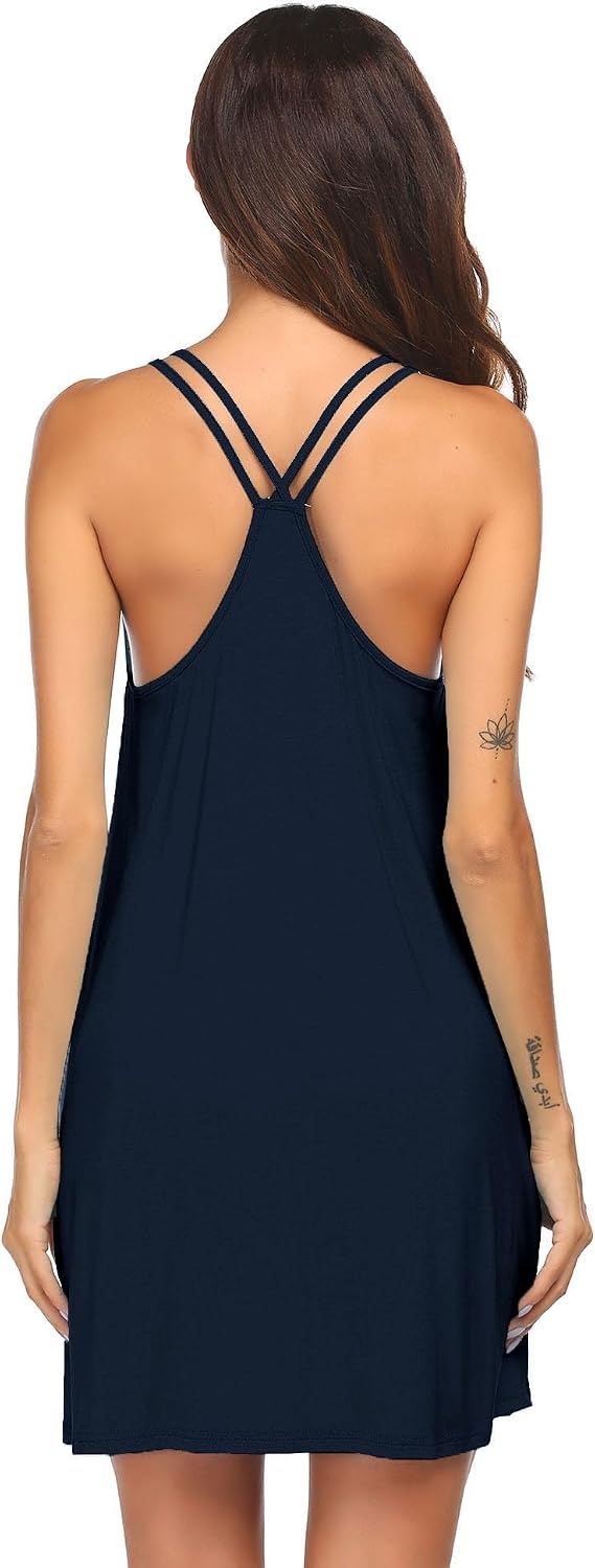 image:imageEkouaer Nightgowns for Women Sleeveless Nighties Sexy V Neck Sleep Dress Chemise Sleep Shirt Racerback Night Shirt Cami Sleepwear Soft Nighty Night Dress Summer Date Night Seaside BeachNavy Blue
